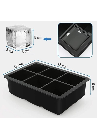 Gri Silikon 6'lı Kare Buz Kalıbı - 6 Bölmeli Buzluk 5cm Dev Buz Küpleri - Sunum Buz Küpü Silikon Diğer