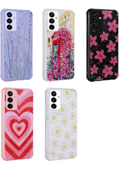 Galaxy Uyumlu M23 Kılıf Simli Desenli Kamera Korumalı Parlak Popy Kapak - Çiçek Çiçek Çiçek