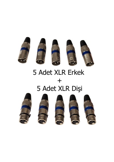 10 Lu Profesyonel Xlr Jak Seti 5 Dişi + 5 Erkek - Mikrofon Ve Ses Kablosu Konnektör Paketi