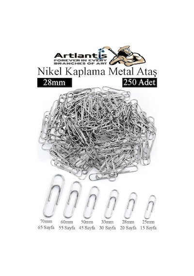 Metal Ataş No 3 28mm 250 Li 1 Paket Nikel Kaplama Metal Ataç Dayanıklı Paslanmaz 20 Sayfa Kapasiteli Ofis Okul Büro