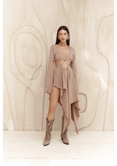 Mai Collection Mai Studios Co. Coachella Vizon Crop Elbise Takım Vizon
