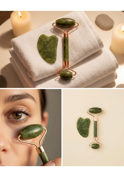 Yeşim Taşı Yüz Bakım Seti Çift Başlıklı Roller Ve Gua Sha