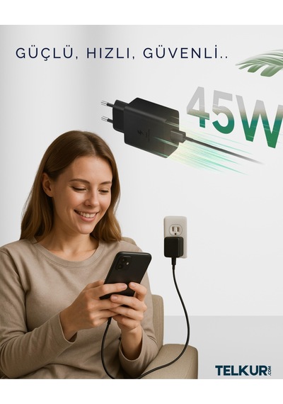 Ferro S45 Siyah 45w Usb-c Çıkışlı Süper Hızlı Şarj Adaptör Başlık - Typec & Typec 1m Kablo Seti