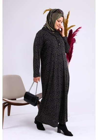 Kadin Gunluk Elbise Tesettur Leopar Desenli Buyuk Beden Elbise 001