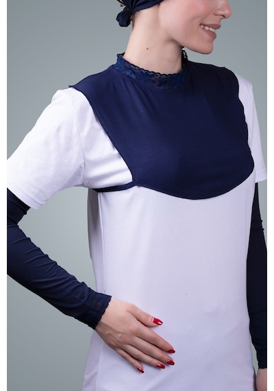 Hürrem Bone Lacivert Tesettür Boyunluk Viskon Kumaş Yaka Dantelli 1004_02 Lacivert