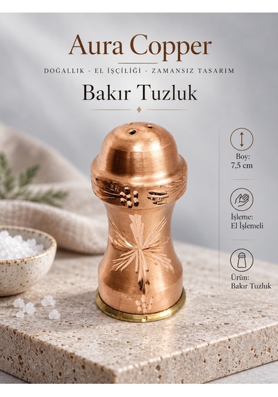 Aura Copper El İşlemeli Bakır Tuzluk Dekoratif Sofra Tuzluğu Ve Baharatlık Ac-tz-001