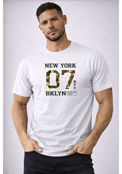 Herkesemoda Yazı Detaylı Basic T-shirt Beyaz