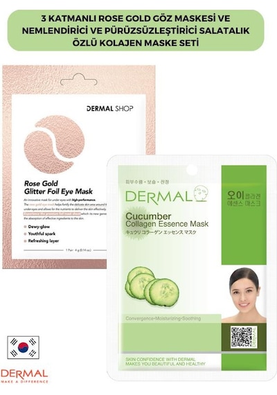 Dermal 3 Katmanlı Rose Gold Göz Maskesi + Salatalık Özlü Kolajen Maskesi