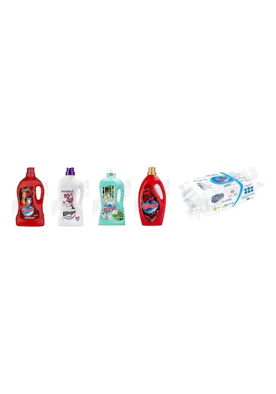 Bingo Renkliler 3lt + Yüzey Tem. Fresh 2.5 Lt + Yüzey Tem. Fresh 2.5 Lt + Soft Yumuşatıcı 3l + Yüzey Tem. Havlusu 96'lı 5'li Set Diğer
