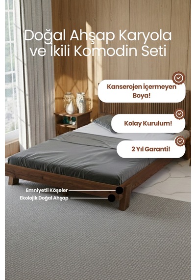Renazzo Ebruli Dikey Başlıklı Masif Ahşap Karyola Ve 2 Ceviz 180x200 Ceviz - 180 X 200 Renazzo Ebruli Dikey Başlıklı Masif Ahşap Karyola Ve 2 Ceviz 180x200 Ceviz - 180 X 200