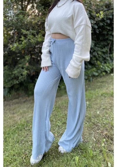 Kadın Fitilli Çizgili Penye Raporlu Pamuklu Pijama Altı Eşofman