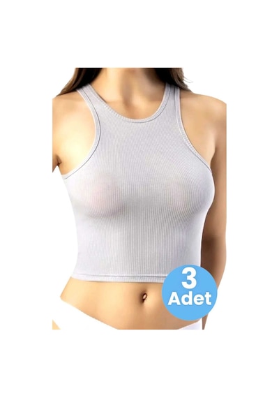Uniquetrenders Kadın Geniş Askılı Kaşkorse Crop 3'lü Set Gri