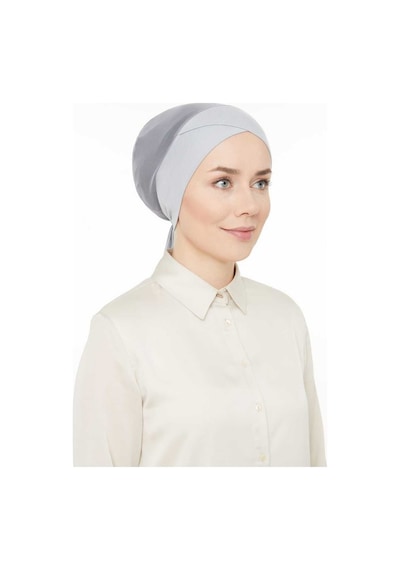 Melodi Scarf Fileli Dikişsiz Çapraz Bone Açık Gri Açık Gri