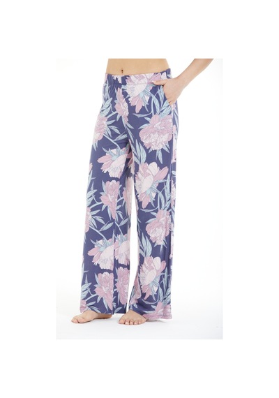 Lılac Kadın %100 Viskon Çiçek Desenli Pijama Altı Pantolon Mor Mor