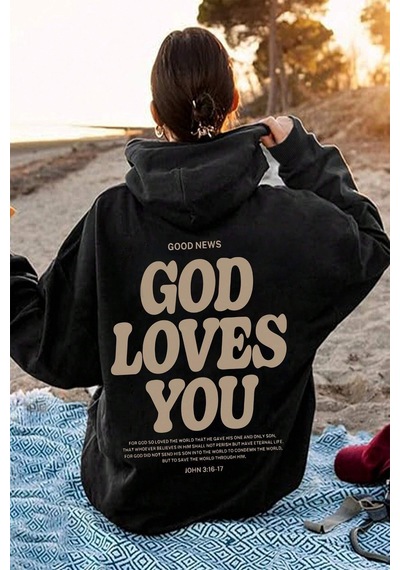 Good Loves You Baskılı Oversize Sweatshirt Siyah