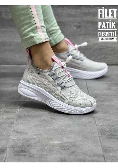 Papucumun Dünyası Tutinom Triko Çoraplı Lastik Bağcıklı Sneaker Çocuk Ayakkabısı Gri