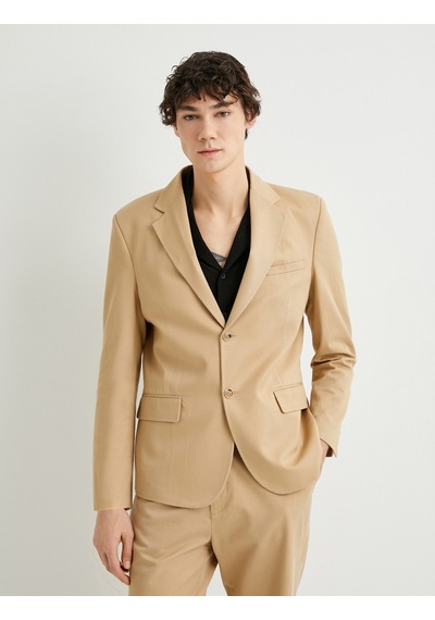 Koton Keten Ceket Blazer Slim Fit Düğmeli Cep Detaylı Bej 4sam50038hw Ekru