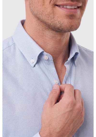 Rizzup Erkek %97 Pamuk Slim Fit Dar Kesim Petek Dokulu Likralı Örme Mavi Gömlek 2600707