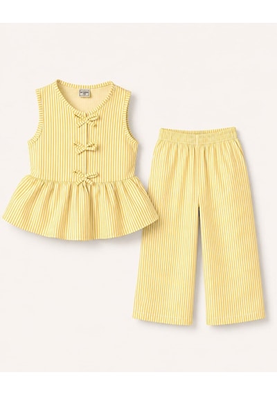 My Kids Wear Kız Çocuk Bella Fiyonk Detaylı Alt Üst Takım 12801 Sarı