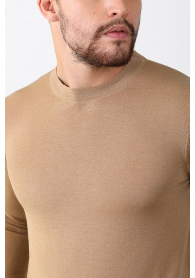Ferraro Camel Bisiklet Yaka Superfine Erkek Triko Kazak Camel