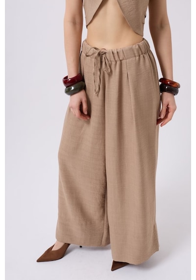 Hazego Düşük Bel Oversize Keten Pantolon Vizon