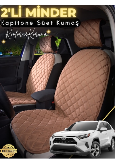 Toyota Rav 4 Uyumlu 2'li Süet Oto Koltuk Minderi Terletmez Universal Oto Aksesuar A9 Kahverengi