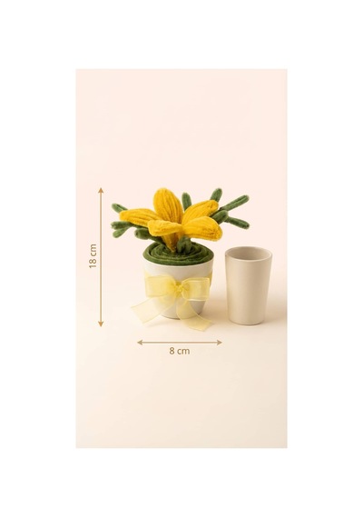 Şönil Sarı Lilyum Mini Saksı Sarı Kurdelalı