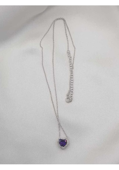 Vog Swarovski Taşlı S Model Ametis Kalp Taş Detay Gümüş Sevgiliye,arkadaşa Kolye