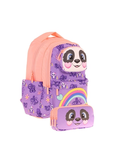 Kaukko Kids Toys Kız Çocuk Mor Somon 3d Panda Şekilli İlkokul Çantası Ve Kalemlik Seti L5233+l8233 Mor
