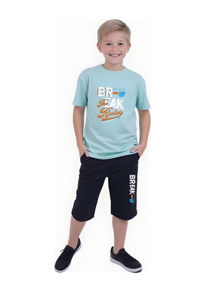 Fyk Kids Erkek Çocuk Yazlik Break Baskili Alt-üst Takim Mint Yeşil