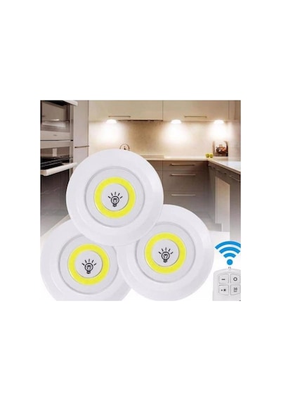 Uzaktan Kumandalı 3 Lü Spot Led Lamba Kablosuz Pilli Işıldak İtah009kavh475