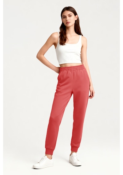 Tommy Life Pudra Yüksek Bel Jogger Rahat Form Manşetli Kadın Eşofman Alt - 94561 Pudra