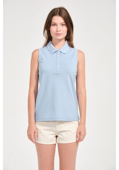 Kadın Regular Fit Kolsuz Polo Açık Mavi