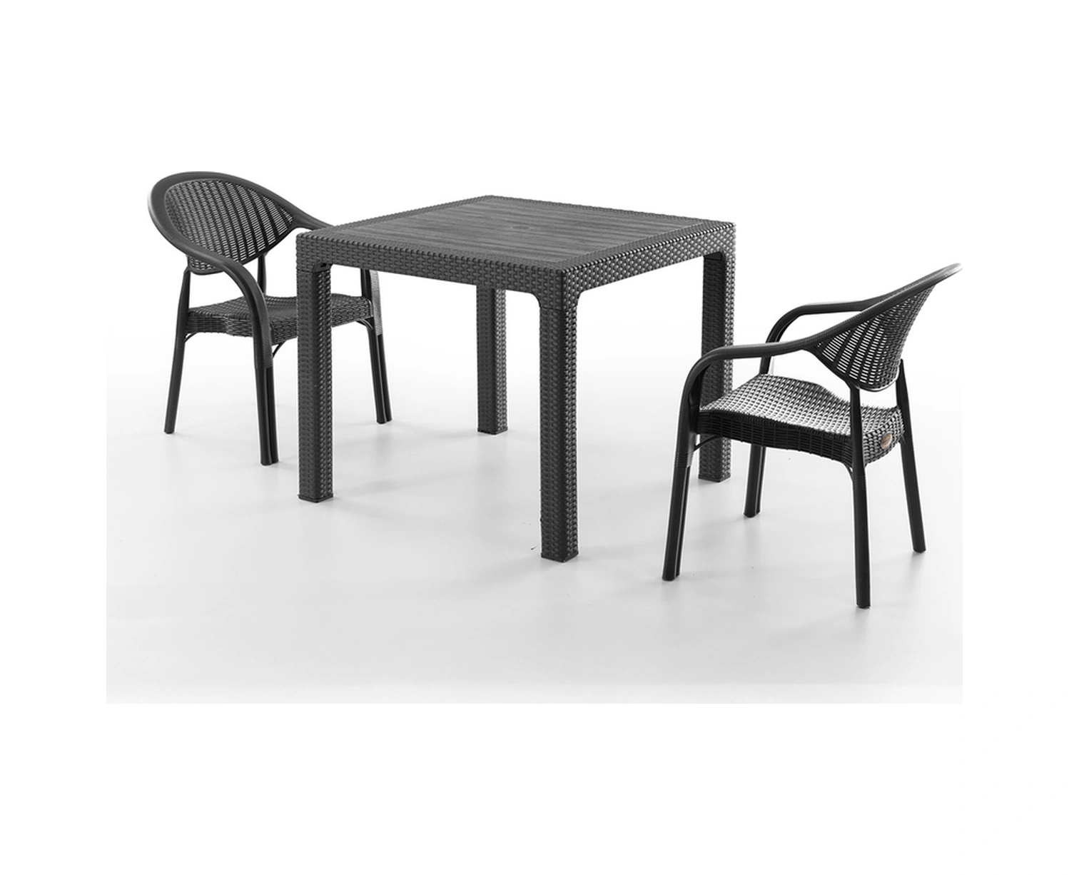 Bamboo 2 Kişilik Rattan Masa Sandalye Takımı Siyah Siyah