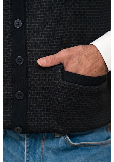 Woolen World Regular Fit Ön Cepli Kolsuz Bitik Desenli Triko Yelek Lacivert