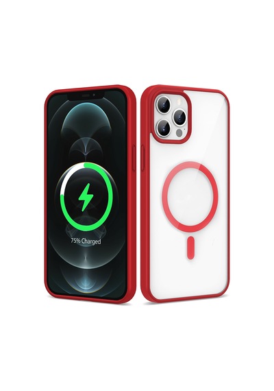 Zore Apple iPhone Uyumlu 12 Pro Max Kılıf Magsafe Wireless Şarj Özellikli Silikon Omsy Ege Kapak - Kırmızı