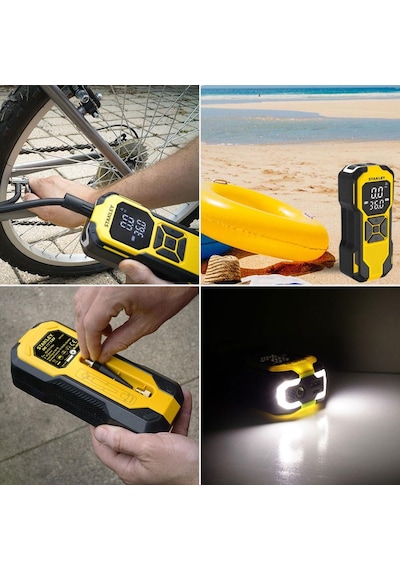 Stanley Sxıf0101 12v / Şarjlı Li-ion 150 Psı Dijital Göstergeli Akıllı Lastik Şişirme Pompası+powerbank+sos+led Lamba