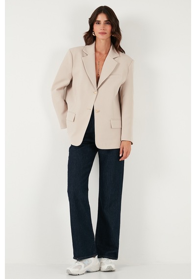 Lela Regular Fit  Yaka Düğmeli Blazer Bayan Ceket 6839562 Taş