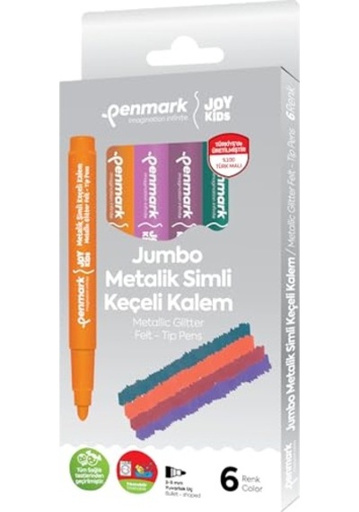 Tr Süper Yıkanabilir Metalik Simli Jumbo Keçeli Kalem 6'li
