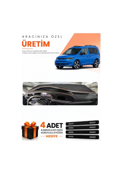 Volkswagen Caddy 2022-2026 Uyumlu Torpido Koruma Örtüsü Oto Kılıfı - Siyah Kahverengi