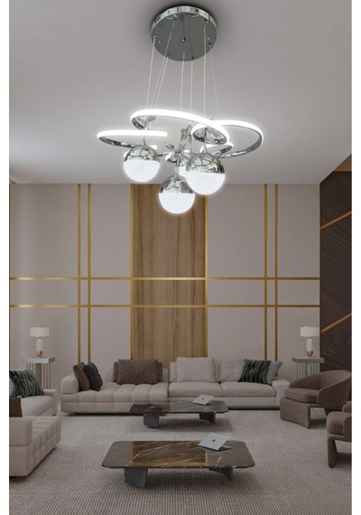 Florya 3 Renk 4 Toplu Led Avize Salon - Oturma Odası Ledli Avize Çiçek Krom