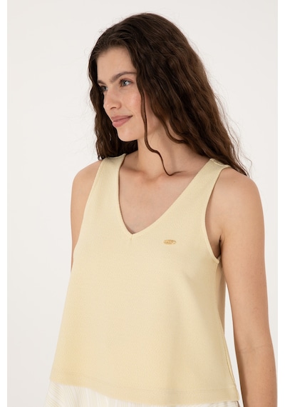 U.S. Polo Assn. Kadın Açık Haki Kolsuz V Yaka Tişört 50300672-VR183