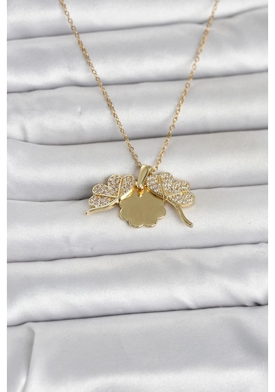 316l Çelik Gold Renk Açılabilir Yonca Model Zirkon Taşlı Kadın Kolye - Çok Renkli