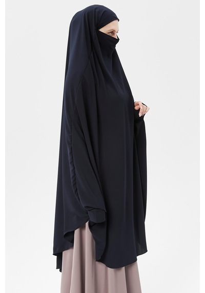 Altobeh Kadın Tesettür Medine İpeği Çarşaf Üstü Peçeli Sufle Hijab Lacivert