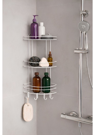 Sas Haus Banyo Köşe Rafı Askılı Duş Organizeri Ve Şampuanlık 3 Katlı Beyaz Ek-03 beyaz