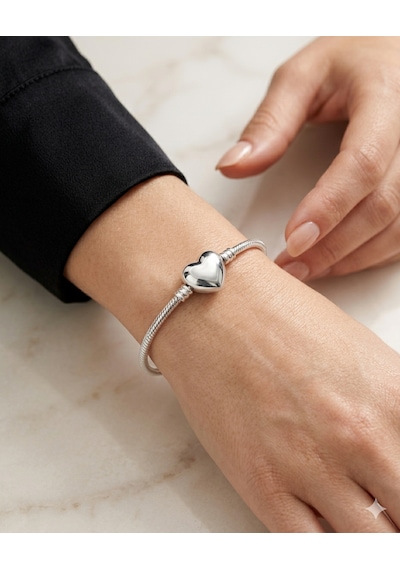 Kadın Charm İçin Uygun Kalp Model Çelik Bileklik 19 Gümüş