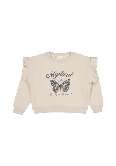 Civil Girls Kelebek Baskılı 6-9 Yaş Sweatshirt Taş