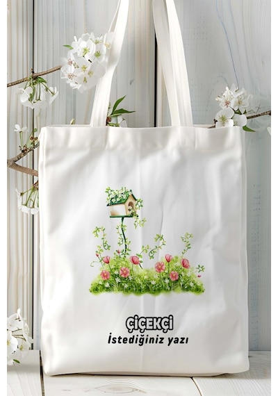 Art Hediye Çiçekçi Baskılı Bez Omuz Çantası Kişiye Özel Model 7 Çok Renkli