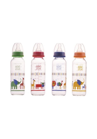 Bebedor Desenli Cam Biberon 250 Ml (Orta Akış)