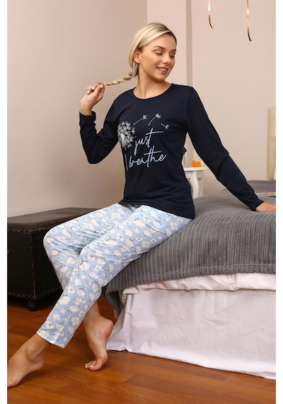 Akbeniz Kadın Penye Uzun Kol Pijama Takım 4189 - M Lacivert